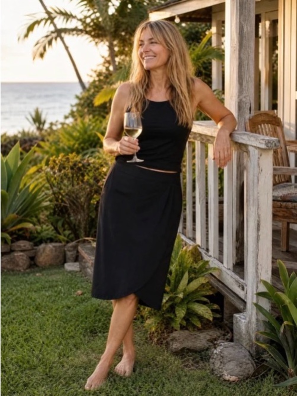 Ripskirt Hawaii Black Wrap Midi Skirt - Medium M